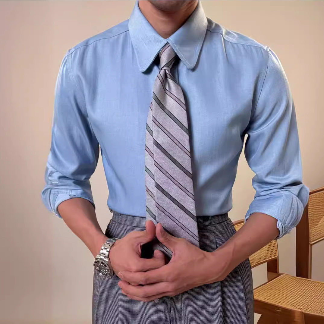 Round Collar Long Sleeve Shirt Men's Casual Business