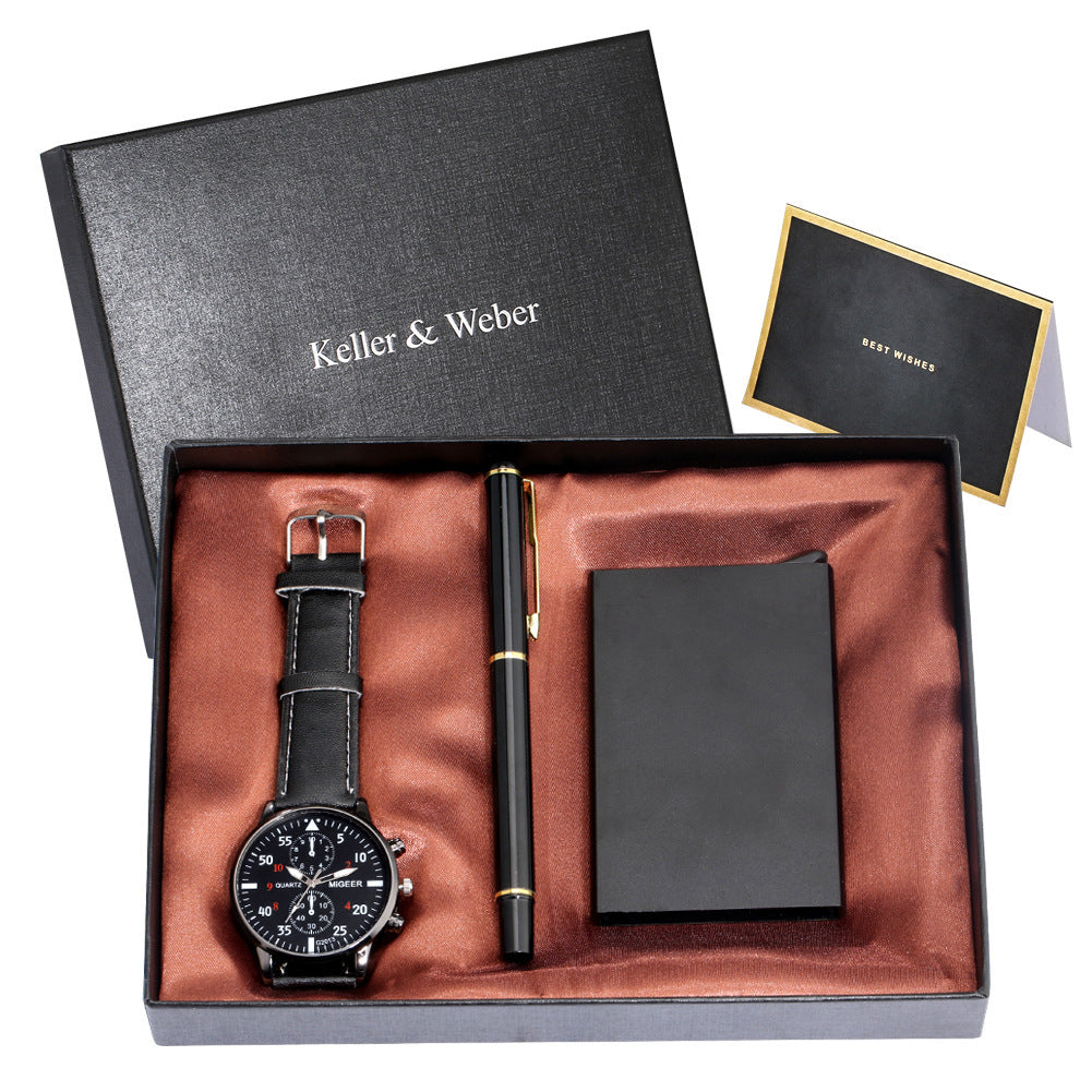 Men's Quartz Watch Credit Card Case Gel Pen Set Fashion Gift Set Box - ARCHSHOPE