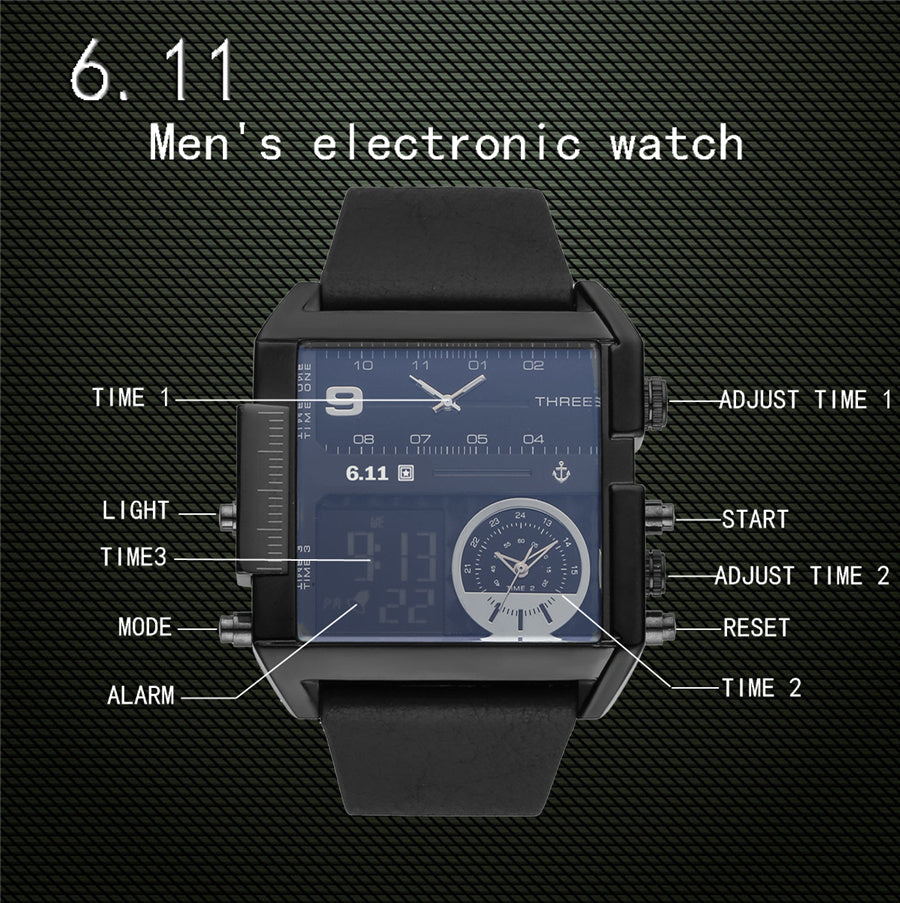 611 date 8145 countdown waterproof backlight luminous double display electronic watch - ARCHSHOPE