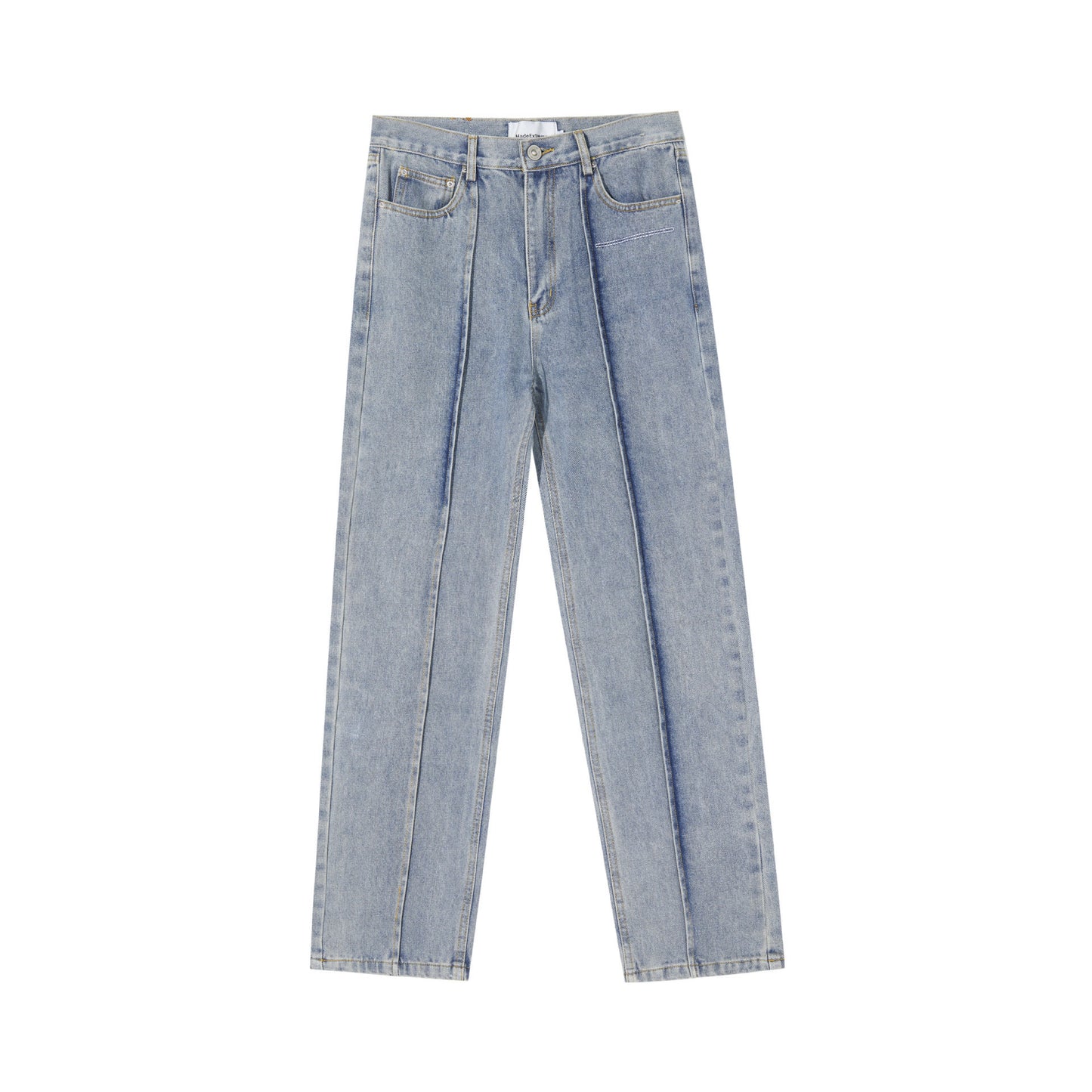 Street Washed Stitching Straight Jeans For Men And Women