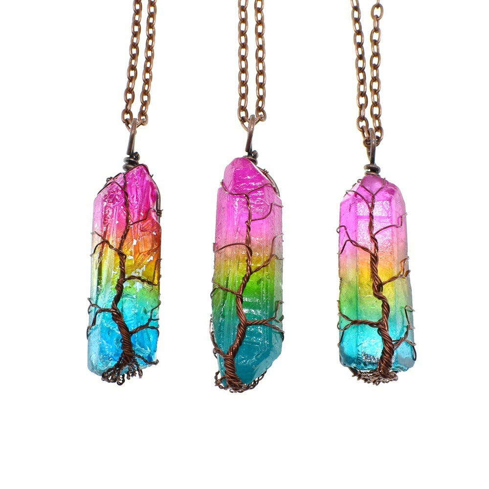 Hot Selling Stone Crystal Pillar Tree Of Life Pendant Ins Fashion Necklace - ARCHSHOPE
