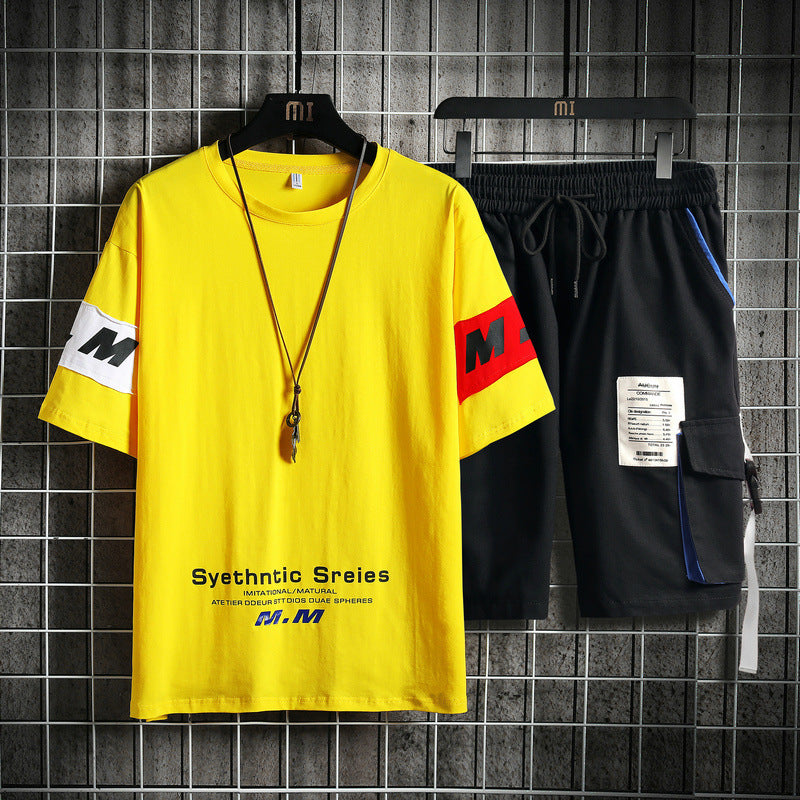 Summer Men's Sets Track Suit Mens Casual Loose Short-sleeved T-shirt Shorts 2-piece Sets Cotton Print Large Size - ARCHSHOPE