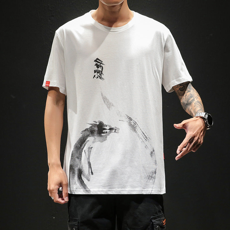 Men's loose T-shirt with ink printing - ARCHSHOPE