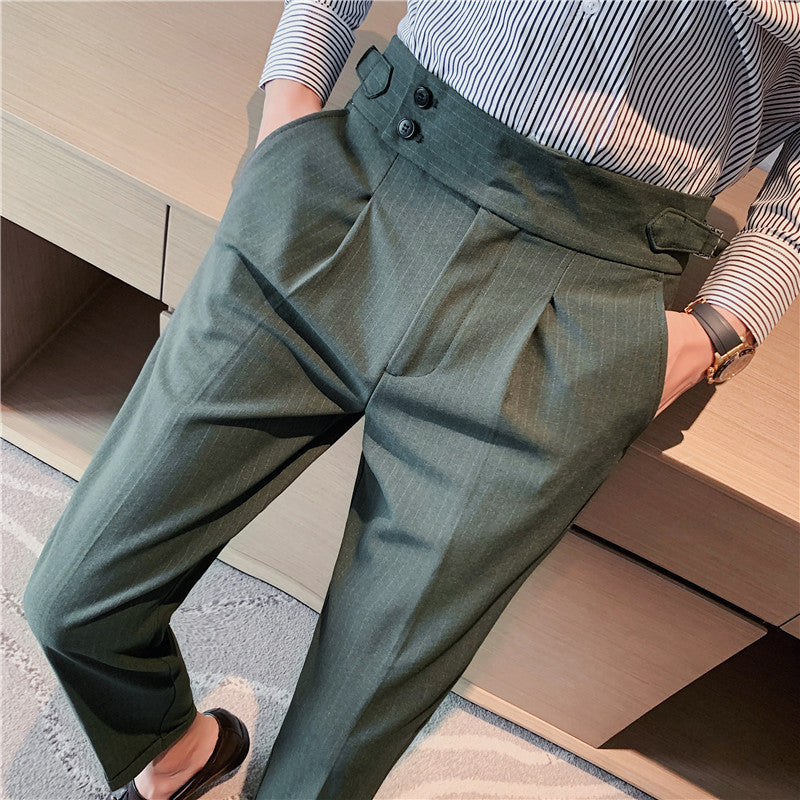 Pantalon taille haute rayé décontracté pour homme