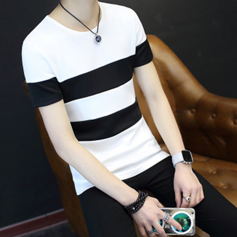 Men's striped slim short T-shirt - ARCHSHOPE
