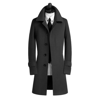 Manteau coupe-vent mi-long en laine pour homme, coupe ajustée, style britannique, version coréenne