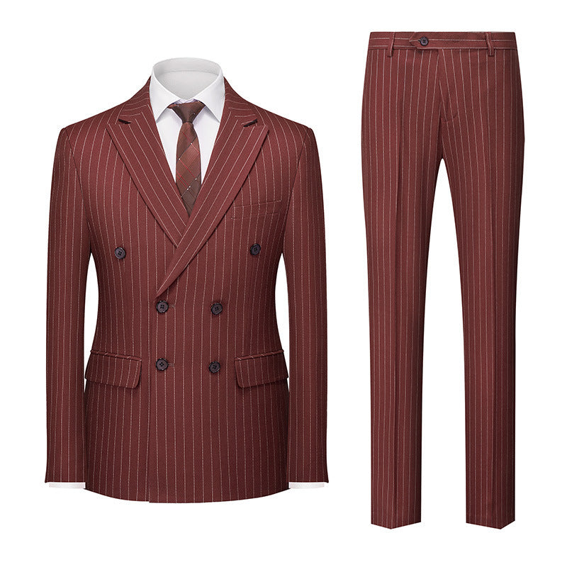Men's Striped Suit Double-row Two-button Trousers Suit