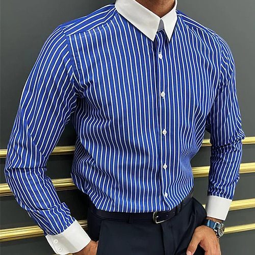 Men's Long Sleeve Shirt Design Striped Business