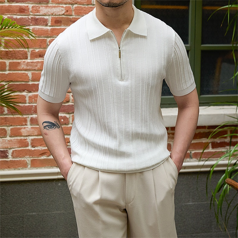 All-matching Slim Fit Sunken Stripe Knitwear Short Sleeve - ARCHSHOPE