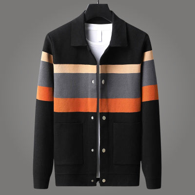 Men's Fall Lapels Color Matching Cardigan Sweater Coat