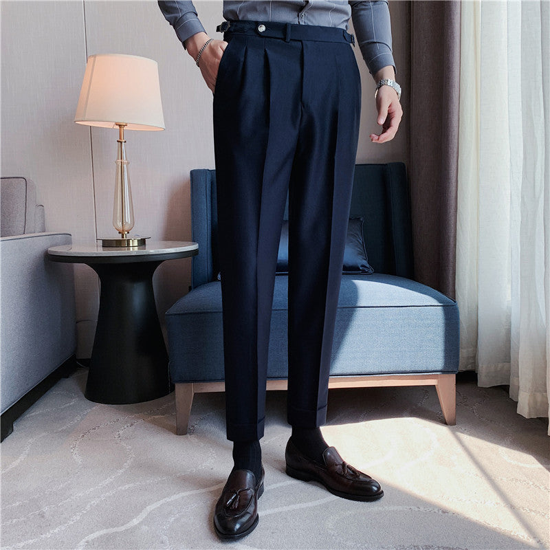 Thin Draping Belt Casual Pants Trendy Men's Suit Pants