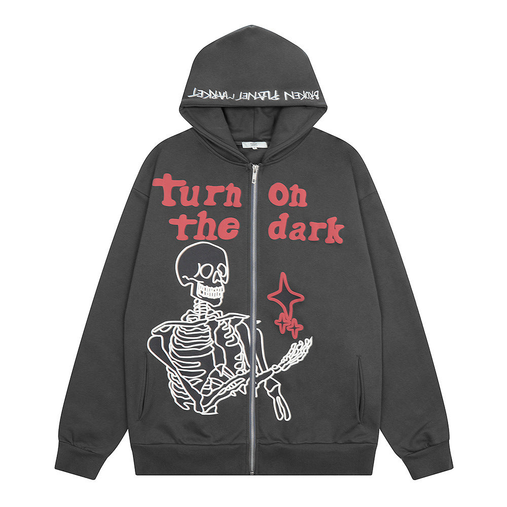Skull Print Hooded Cardigan Sweater Man - ARCHSHOPE