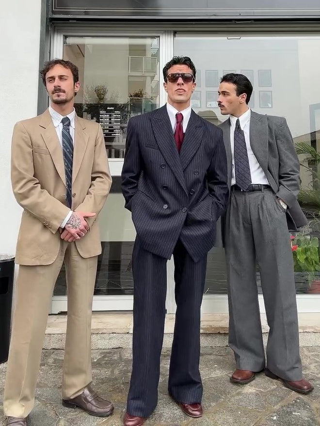 Classic Double - Breasted Pinstripe Men's Suit