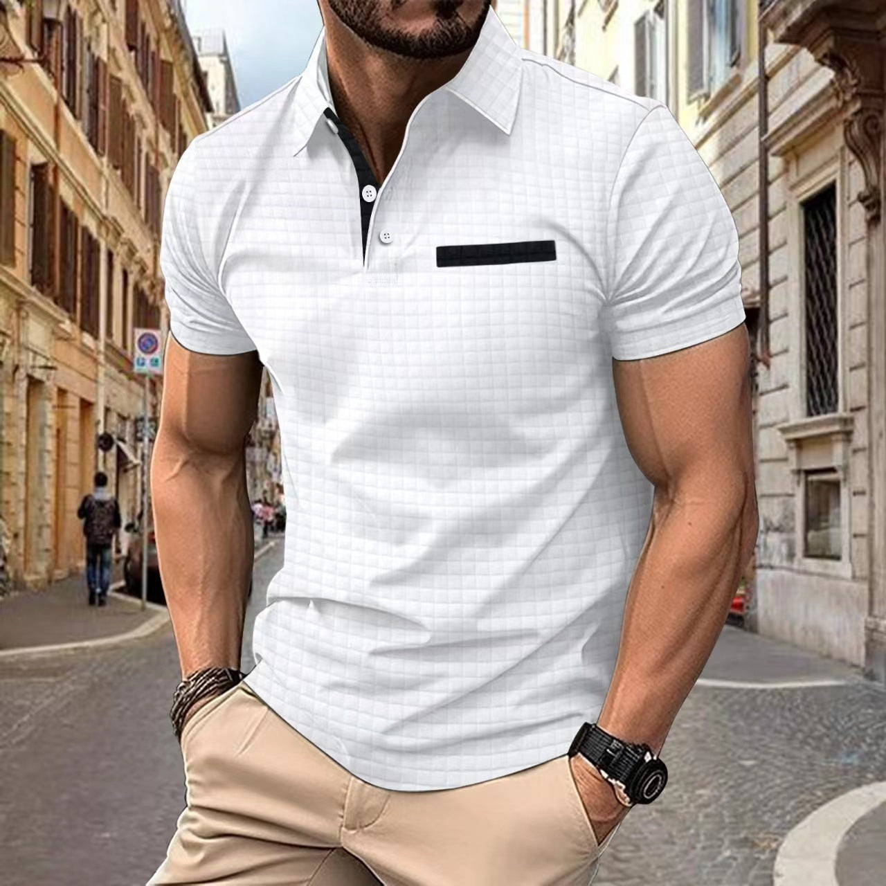 Button Jacquard Plaid Men's Sports Polo Shirt Men - ARCHSHOPE