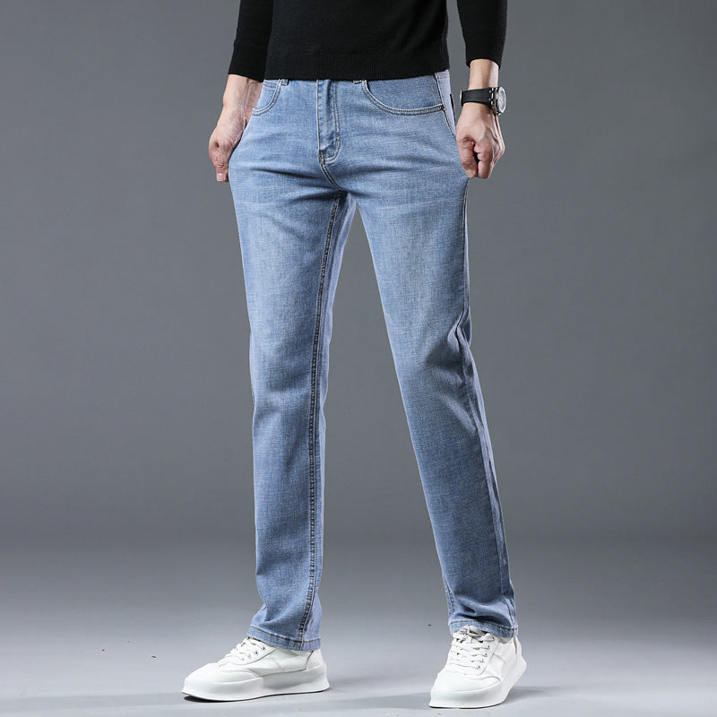 Pantalon en jean extensible pour homme, coupe droite, léger, décontracté, idéal pour le printemps et l'été