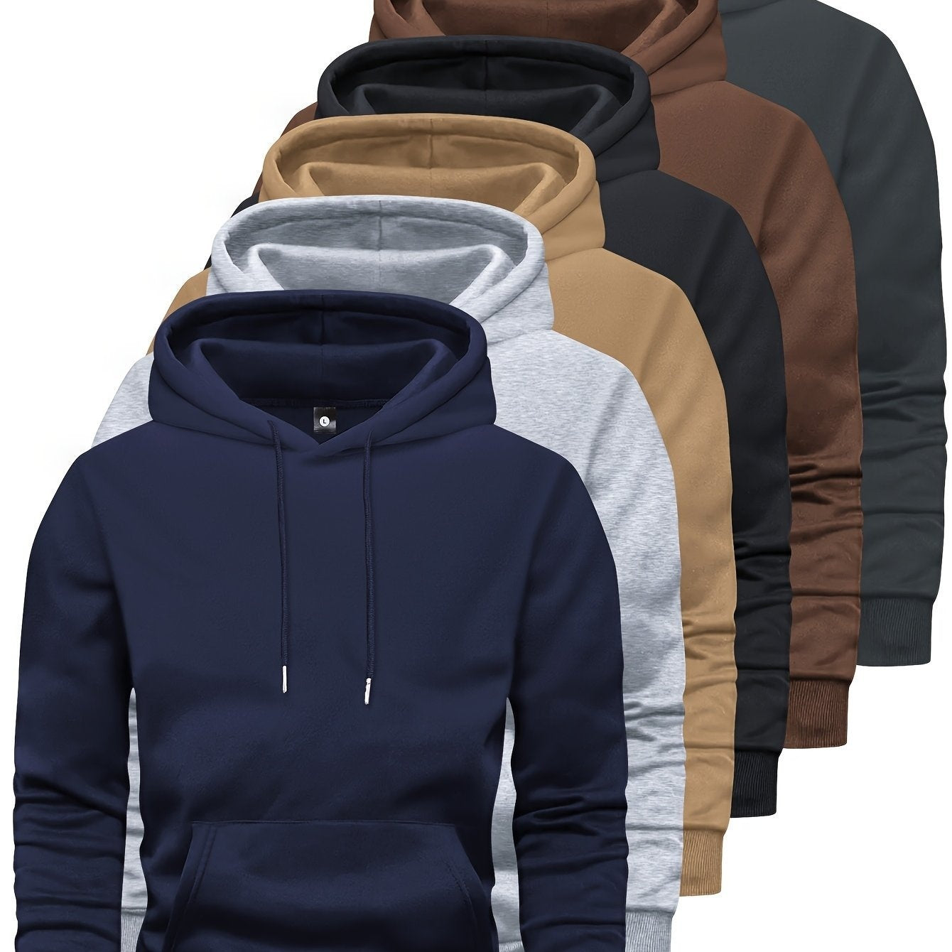 6-Piece Men's Long-sleeved Solid Color Hooded Sweatshirt