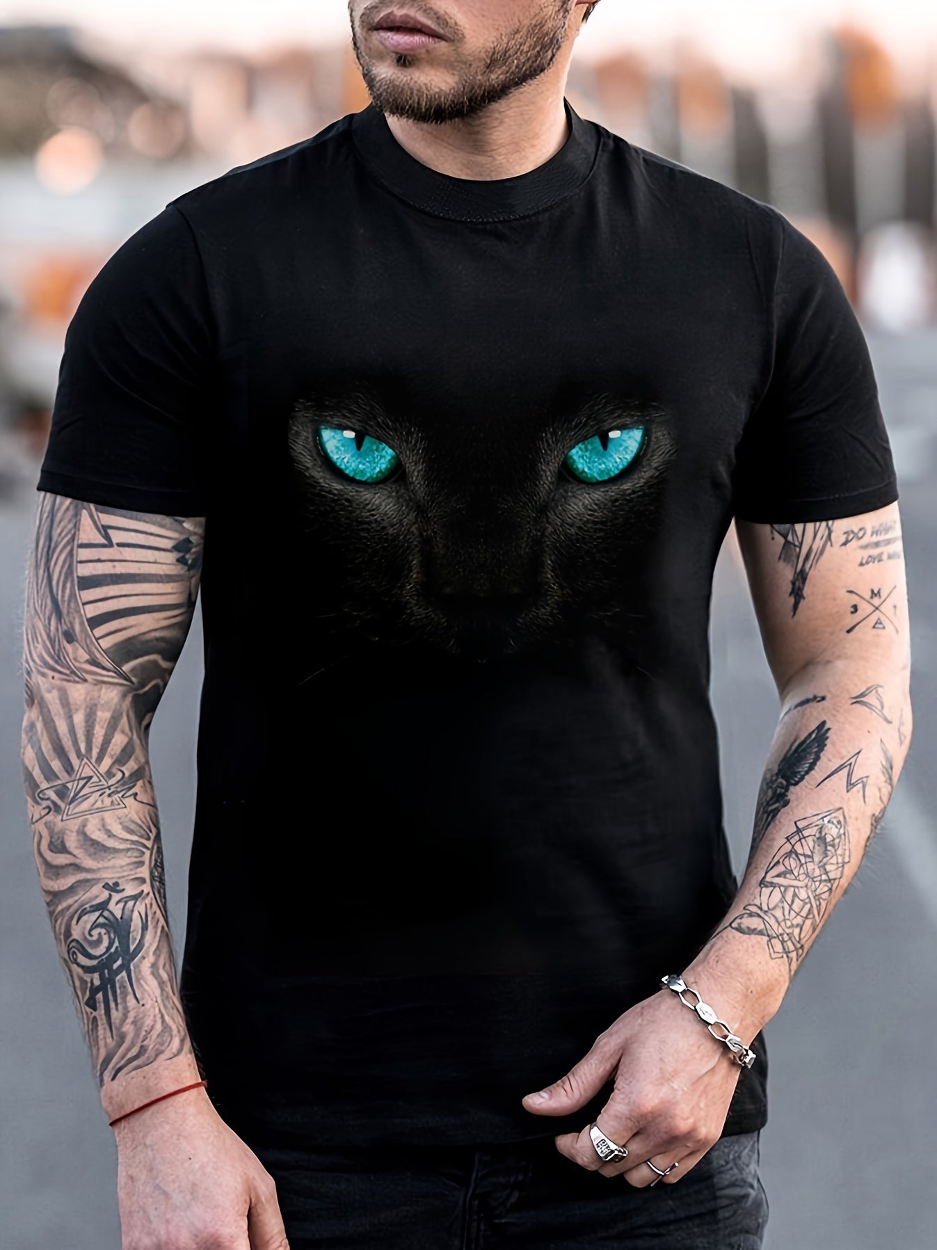 Men's Fashionable Color Blocked Short Sleeved Round Neck T-shirt, Summer Outdoor, 3D Heartbeat And Airplane Graphic Printing - ARCHSHOPE