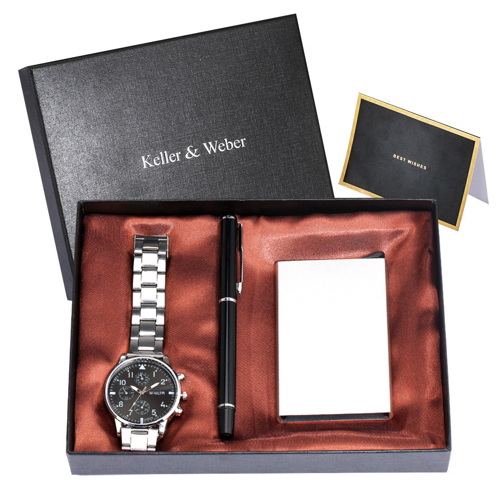Men's Quartz Watch Credit Card Case Gel Pen Set Fashion Gift Set Box - ARCHSHOPE
