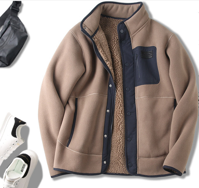 Fleece-lined Thickened Stand Collar Pocket Jacket - ARCHSHOPE