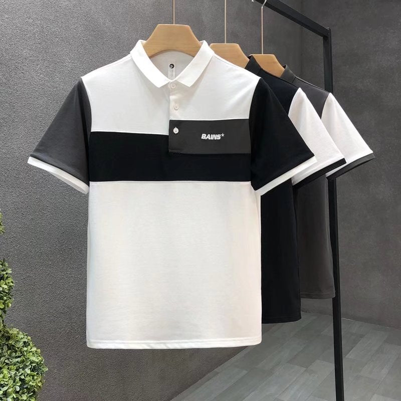 Trend Stitching Contrast Color Polo Shirt Men's Short Sleeves - ARCHSHOPE
