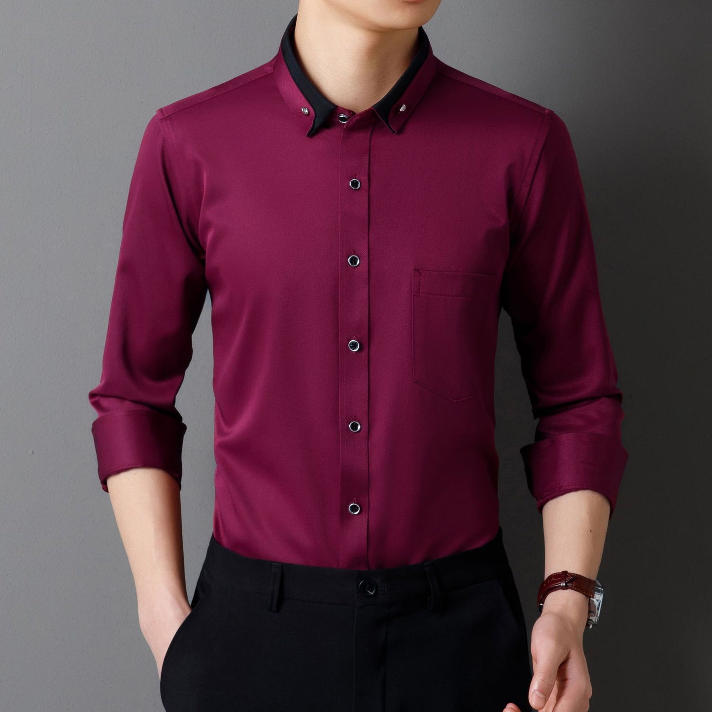Men's Business Shirt Long Sleeve Non-ironing Four Sides