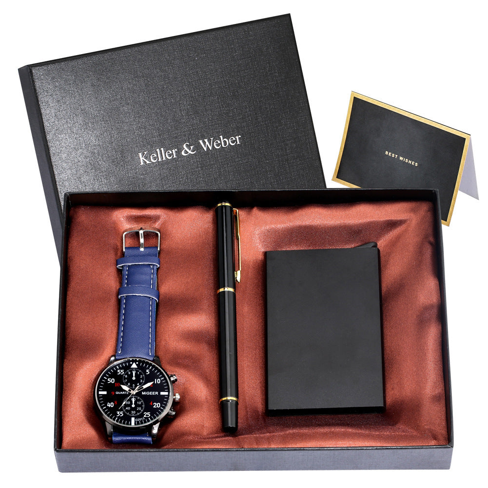 Men's Quartz Watch Credit Card Case Gel Pen Set Fashion Gift Set Box - ARCHSHOPE