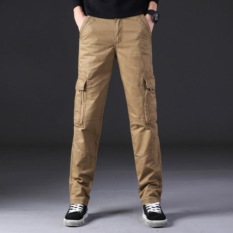 Salopette pour homme, pantalon décontracté d'extérieur, pur coton, coupe droite, ample, multi-poches