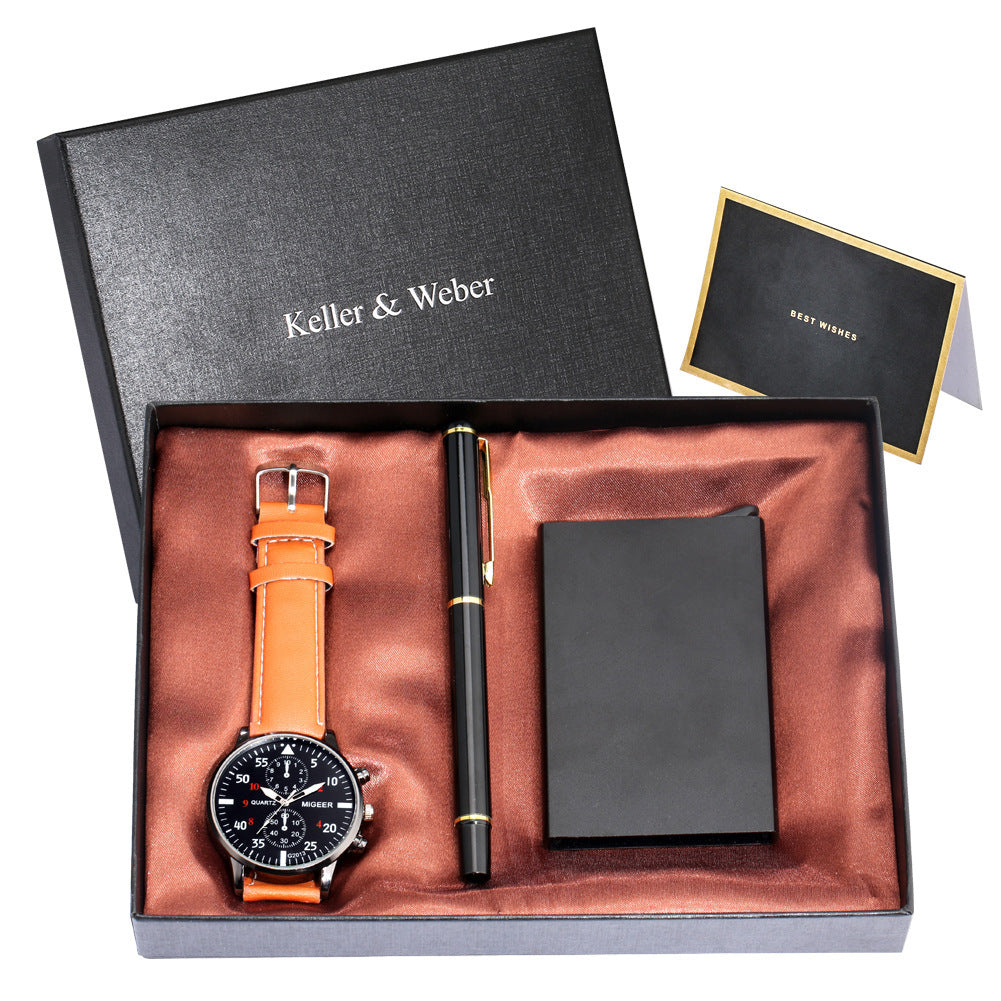 Men's Quartz Watch Credit Card Case Gel Pen Set Fashion Gift Set Box - ARCHSHOPE