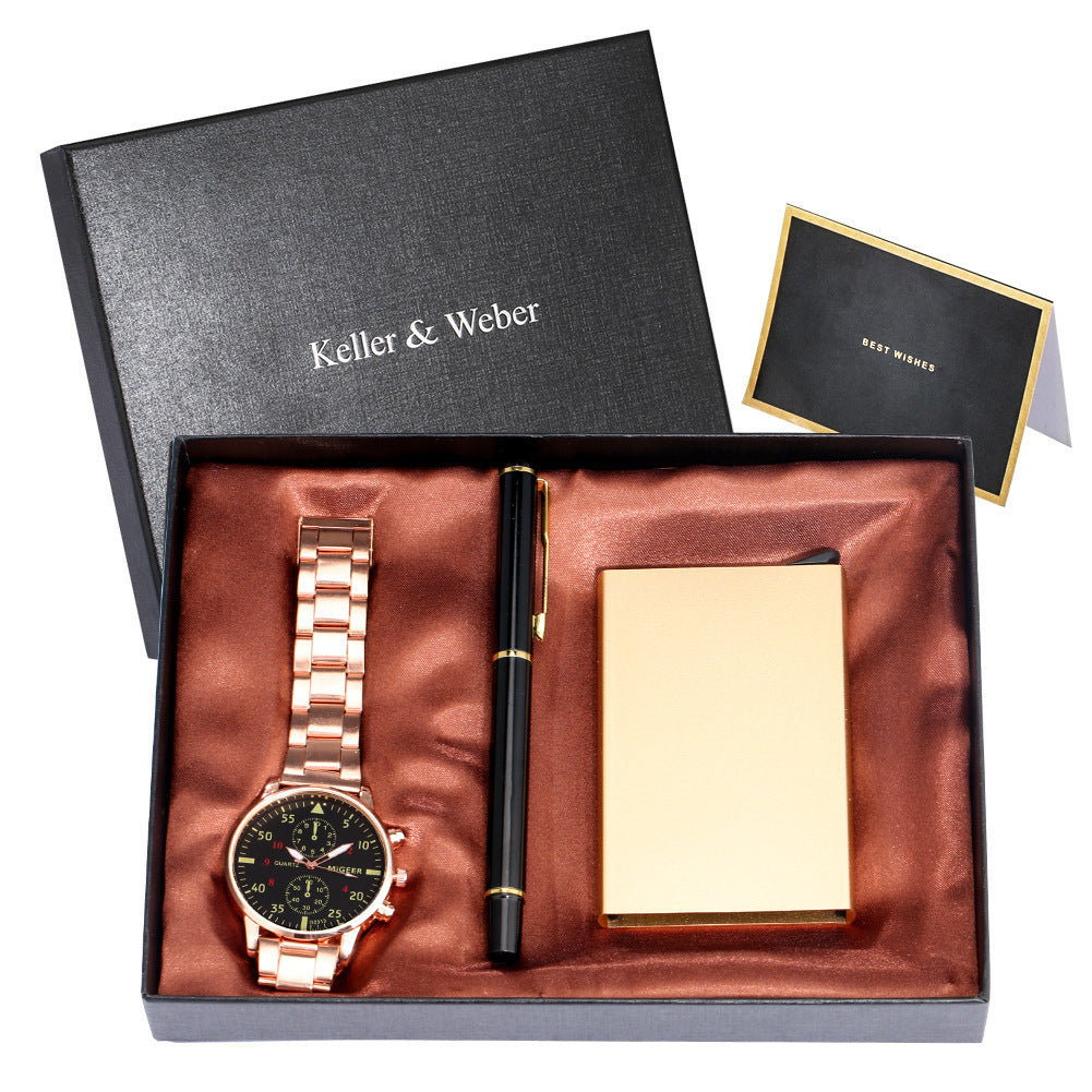 Men's Quartz Watch Credit Card Case Gel Pen Set Fashion Gift Set Box - ARCHSHOPE
