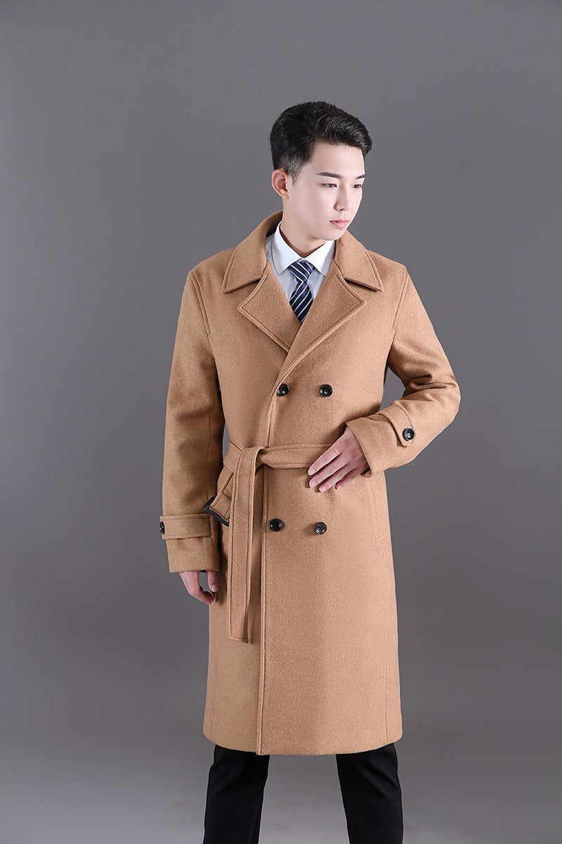 Men's Long Windbreaker Autumn And Winter New Woolen Double-breasted Fashion Slim