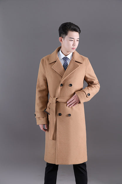 Men's Long Windbreaker Autumn And Winter New Woolen Double-breasted Fashion Slim
