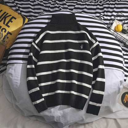 Autumn And Winter Turtleneck Sweaters For Men And Boys Trend All-match Line Clothes Lazy Wind