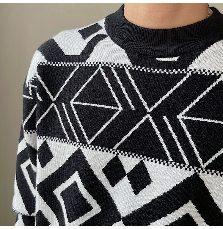 South Korea Light Ripening Wind Men's Geometric Jacquard Trend
