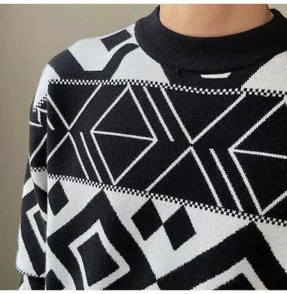 South Korea Light Ripening Wind Men's Geometric Jacquard Trend