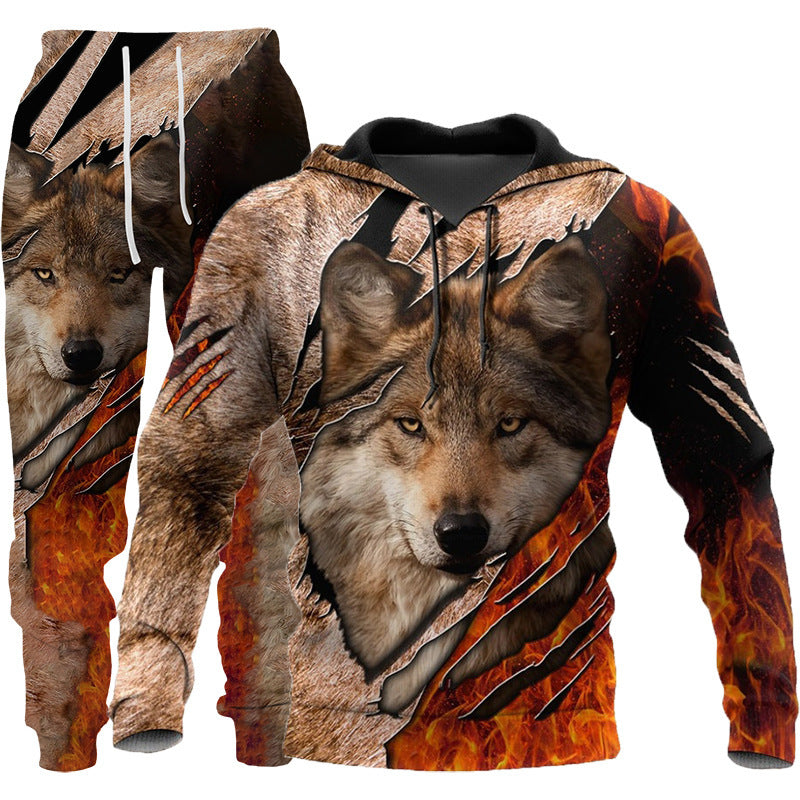 3D Wolf Print Tracksuit Men Sportswear Hooded Sweatsuit Two Piece Outdoors Running Fitness Mens Clothing Jogging Set - ARCHSHOPE