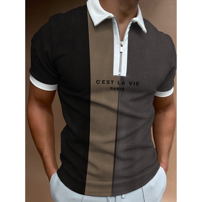Men's Summer Polo Zipper Color Matching Sports Polo Shirt - ARCHSHOPE