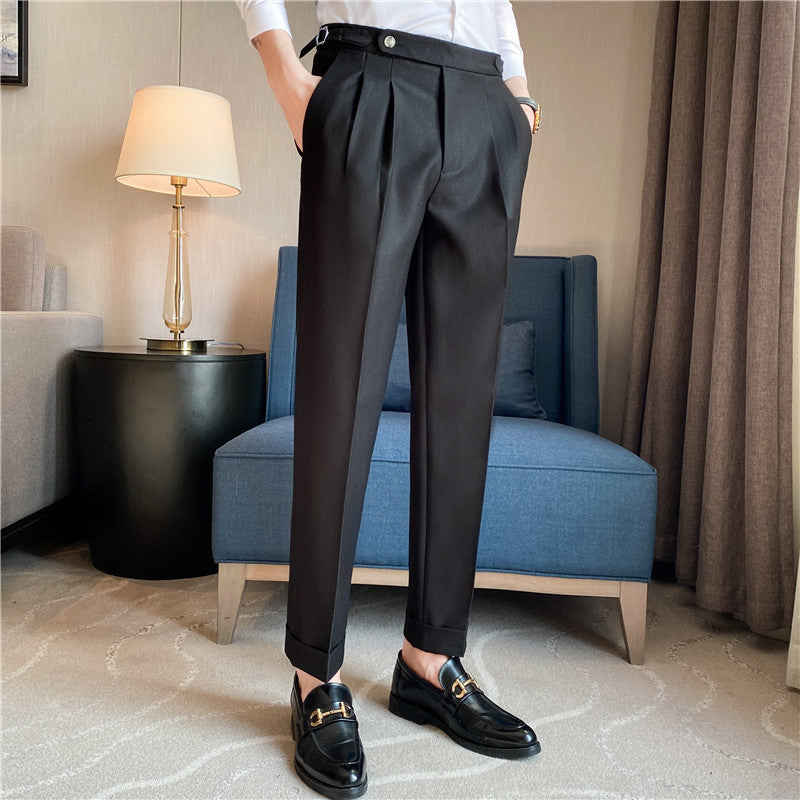 Thin Draping Belt Casual Pants Trendy Men's Suit Pants