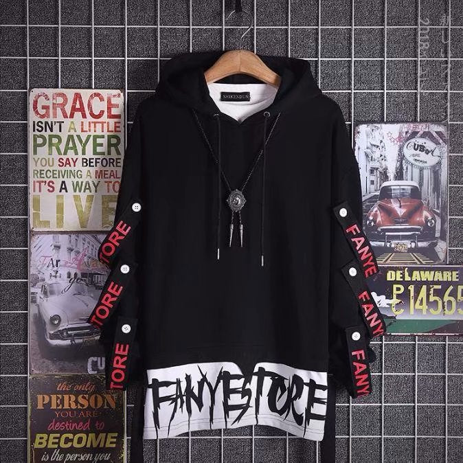 Ribbon print fake two hoodies - ARCHSHOPE