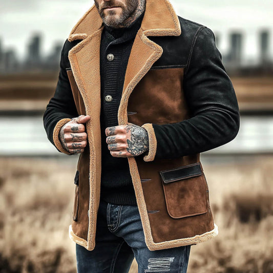 Winter Men's Vintage Suede Color Matching Casual Jacket - ARCHSHOPE