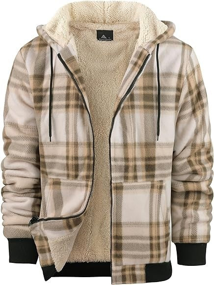 Veste à capuche zippée à imprimé écossais pour homme, manteau d'hiver épais en coton rembourré, vêtements chauds