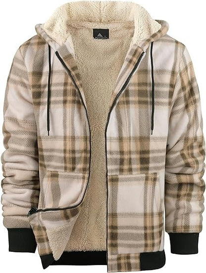 Veste à capuche zippée à imprimé écossais pour homme, manteau d'hiver épais en coton rembourré, vêtements chauds