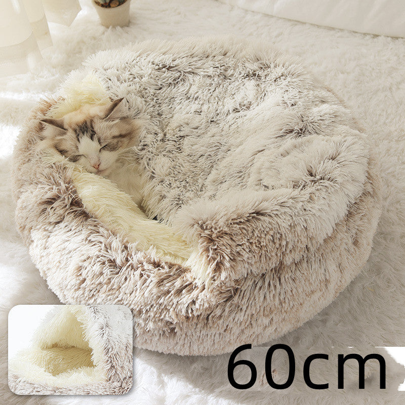 2 In 1 Dog And Cat Bed Pet Winter Bed Round Plush Warm Bed House Soft Long Plush Pets Bed Pet Products - ARCHSHOPE