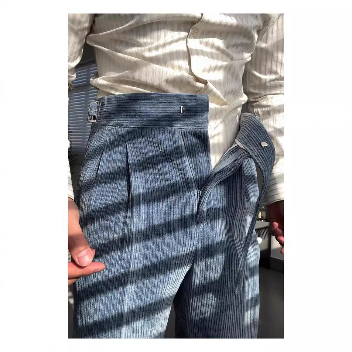 Mid-High Waist Suit Pants Men's Casual Pants Slim Drooping Straight