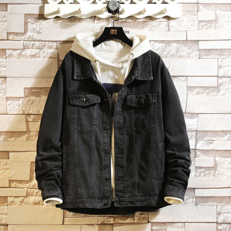 Veste en jean brodée avec trou pour homme, grande taille