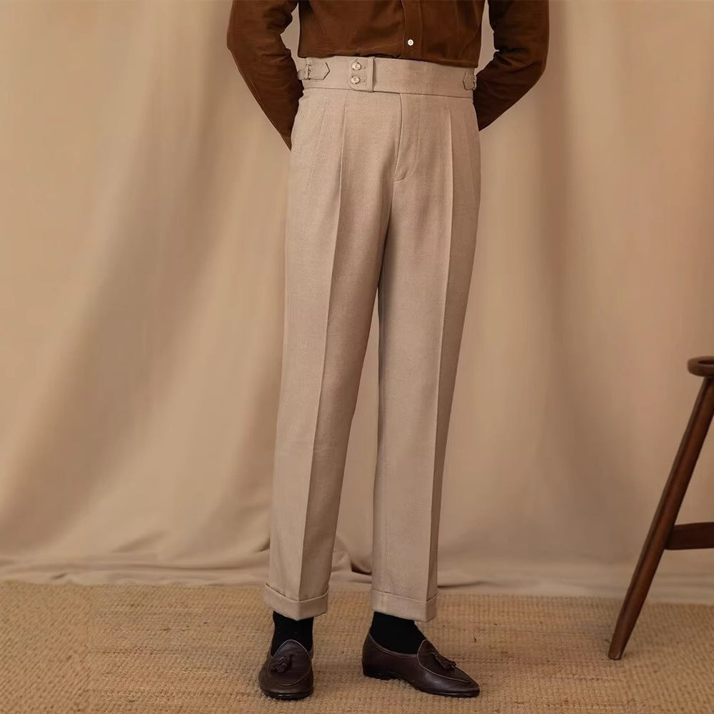 Casual Straight Slim Fit Buckle Suit Pants