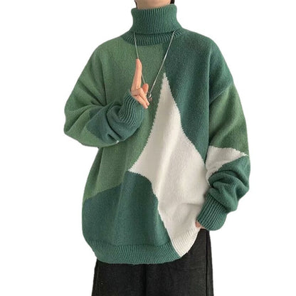 Kontrastfarbe Stehkragen Pullover Oberbekleidung Lazy Wind Verdickte Basis Pullover Herren