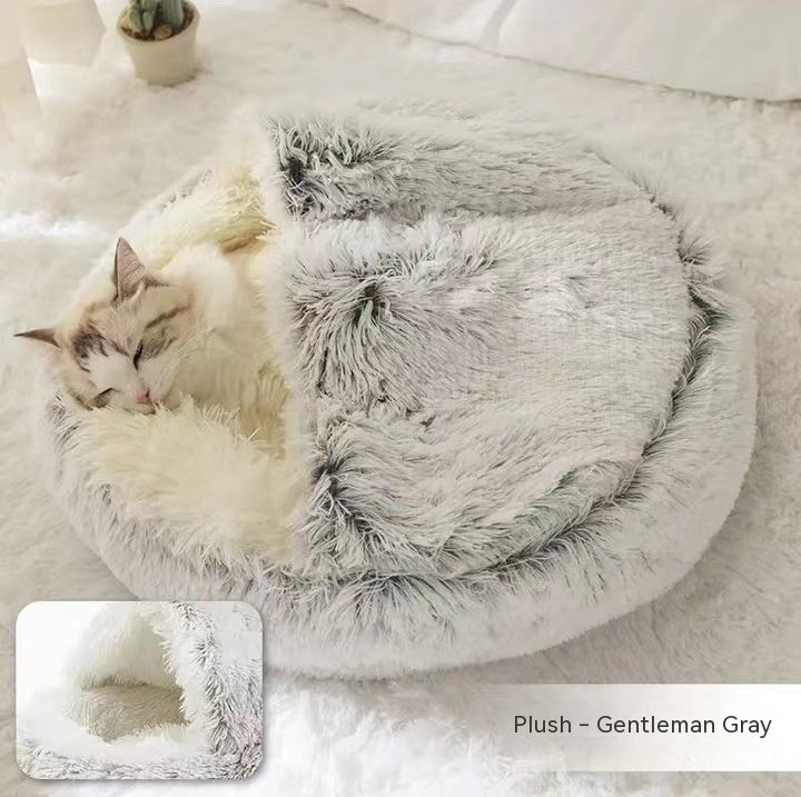 2 In 1 Dog And Cat Bed Pet Winter Bed Round Plush Warm Bed House Soft Long Plush Pets Bed Pet Products - ARCHSHOPE