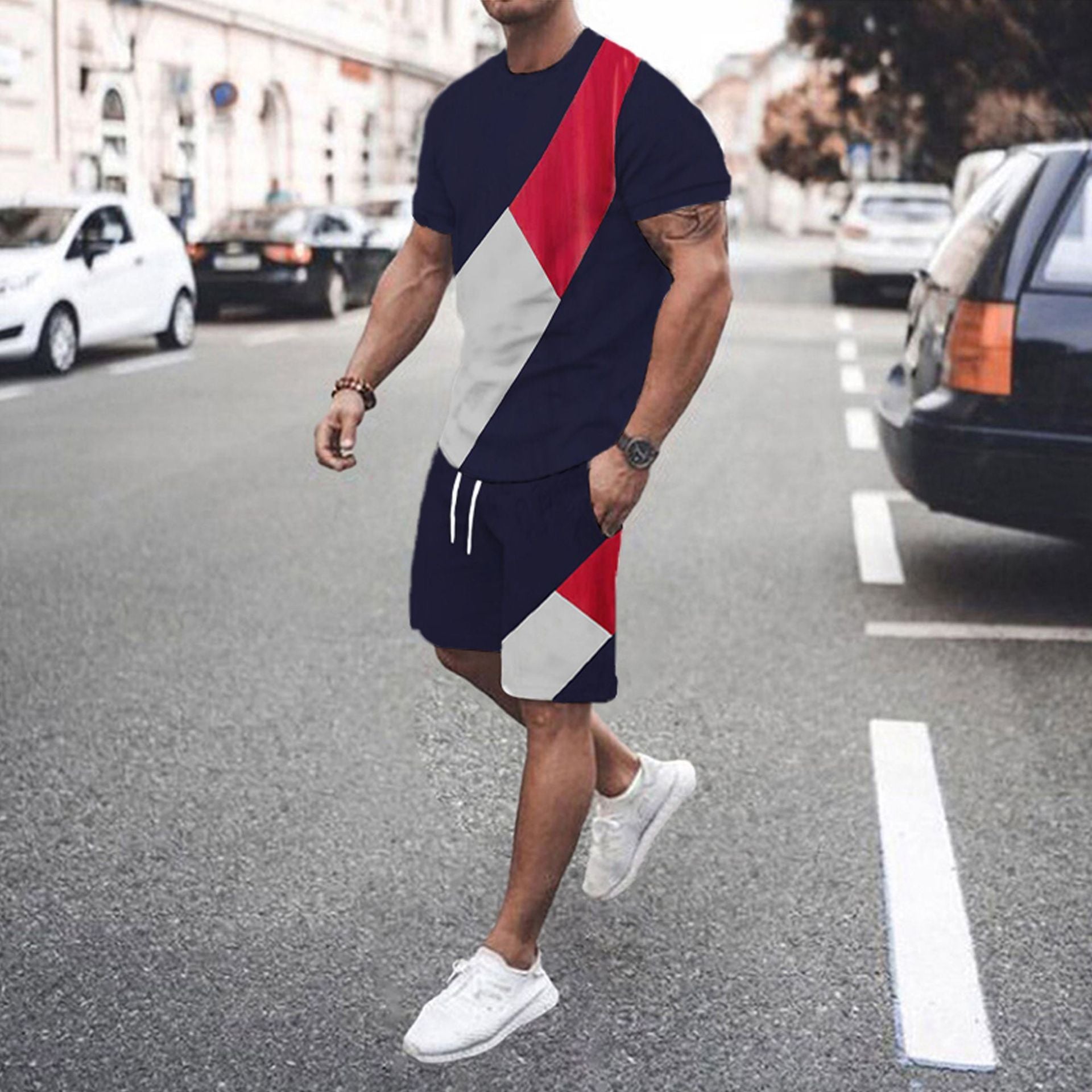 Men's Fashion Short Sleeve Shorts Set Splicing Set - ARCHSHOPE