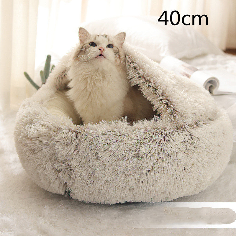 2 In 1 Dog And Cat Bed Pet Winter Bed Round Plush Warm Bed House Soft Long Plush Pets Bed Pet Products - ARCHSHOPE