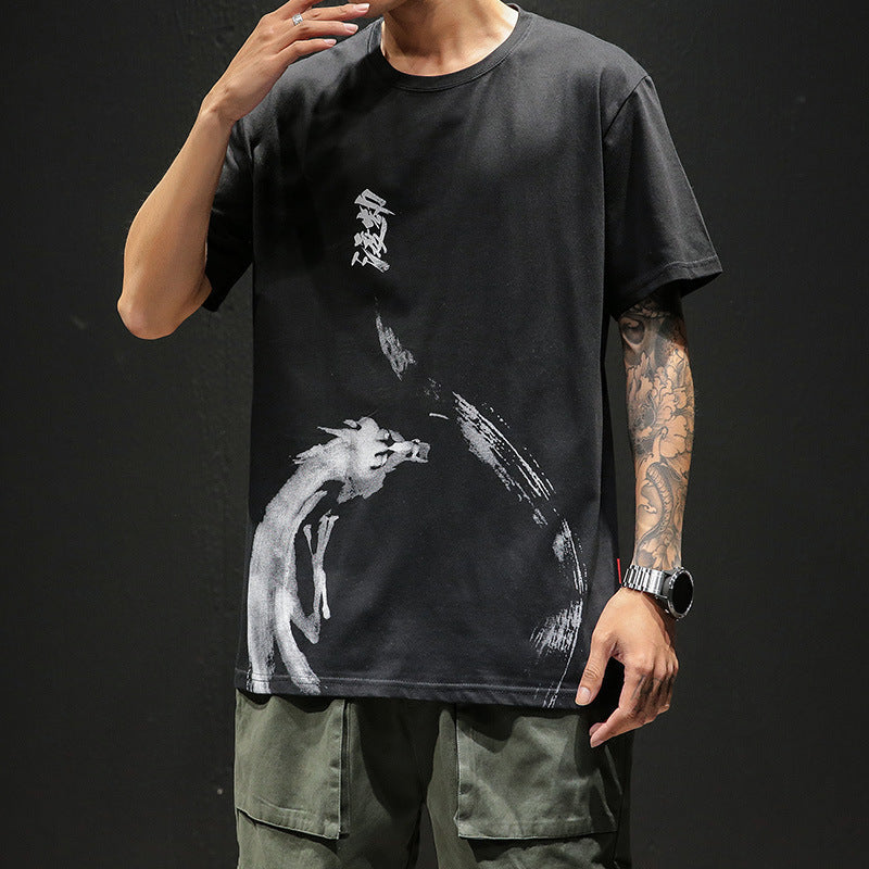 Men's loose T-shirt with ink printing - ARCHSHOPE